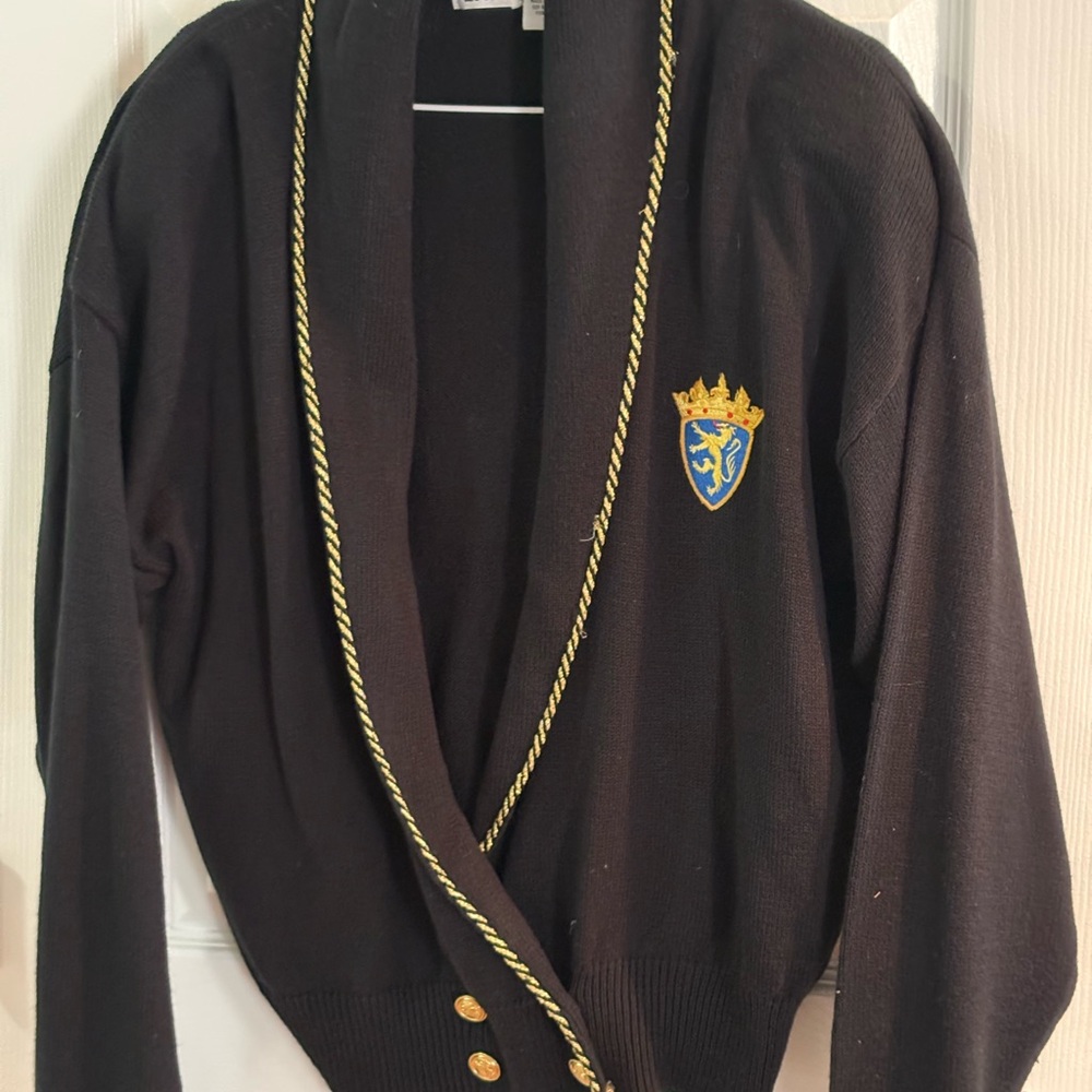 Vintage Preppy Nautical Lucia Embroidered Crest Button Up Cardigan